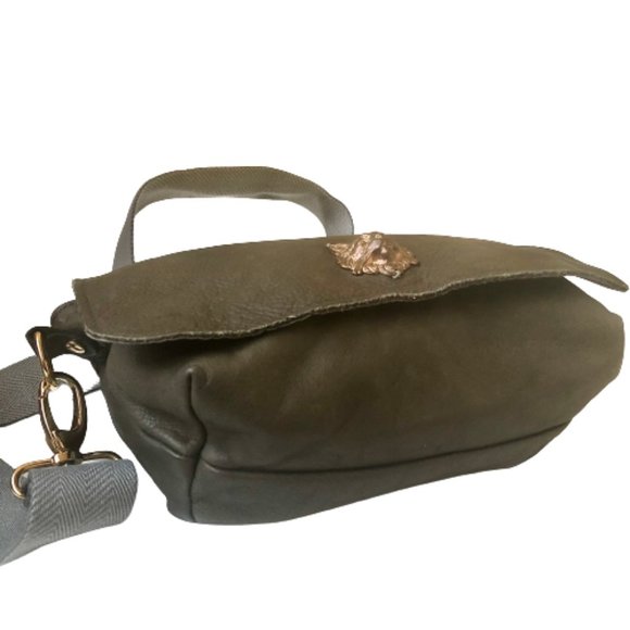 Sous les Pavés Paris SLP Green Lambskin Handbag Crossbody Web Strap Bronze Cat - Picture 12 of 15